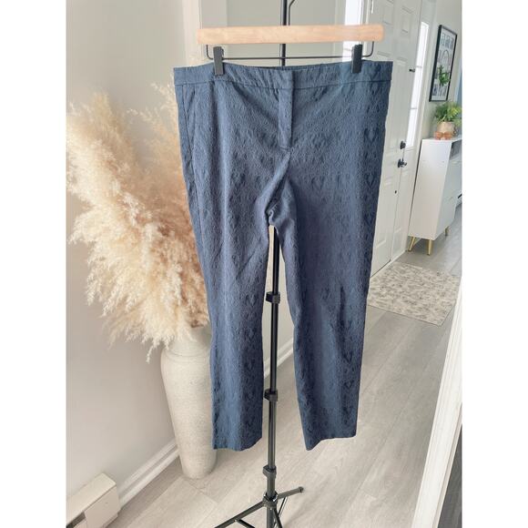 Cynthia Rowley Navy Blue Brocade Skinny Leg Pants Size 12 Trousers - Picture 1 of 8